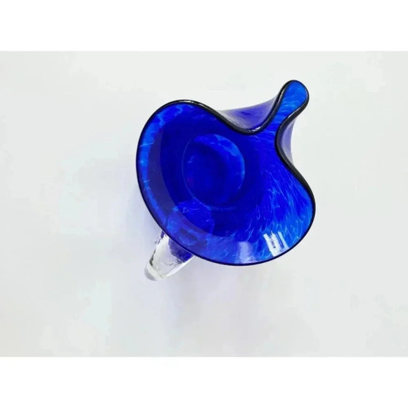 Cobalt Blue Tortoise Shell Patterned Midcentury Modern Retro Vintage Pitcher - Picture 4 of 8